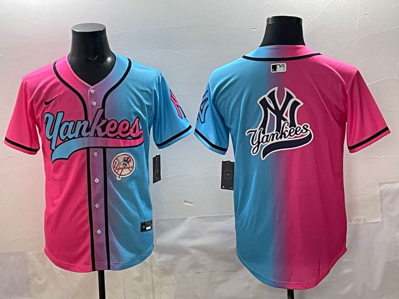 Men 2025 New York Yankees Blank Blue pink Game Nike MLB Jersey style 0017->new york yankees->MLB Jersey